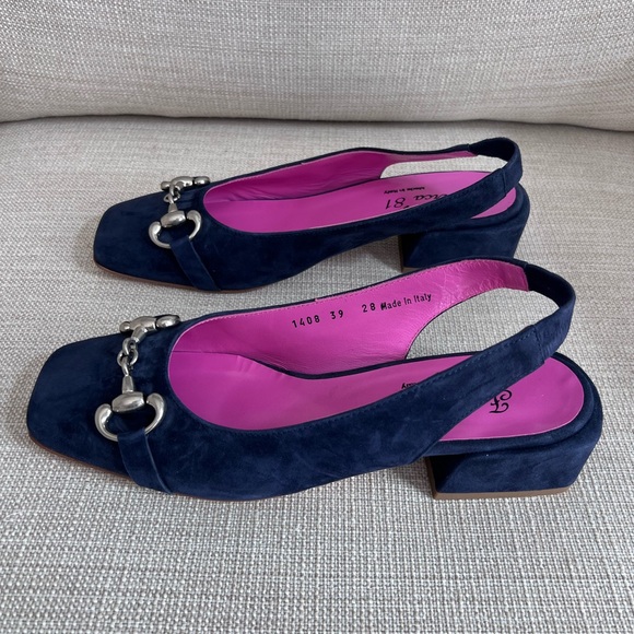 FERCA 81 Made In Italy Suede Sling Back Heels With Metal Horsebit - Picture 10 of 16